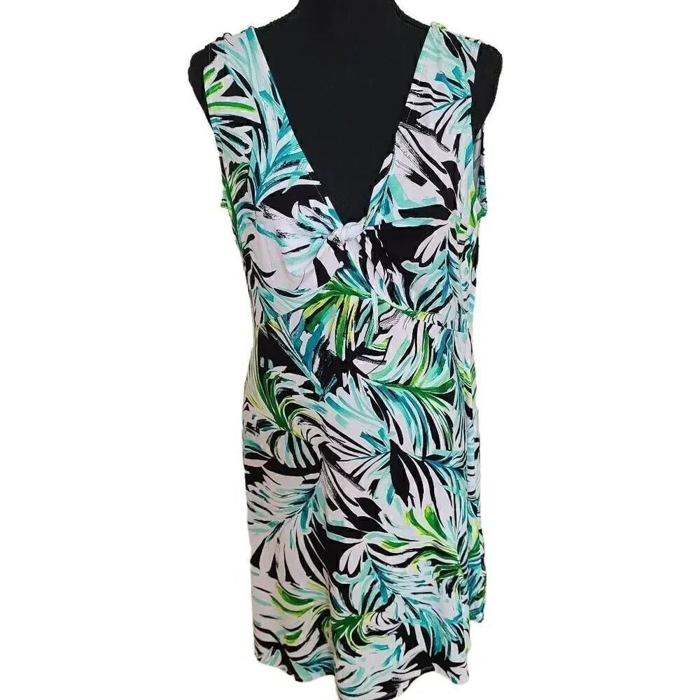 Harper 241 Womens Palm Frond Print Sleeveless Dress Large